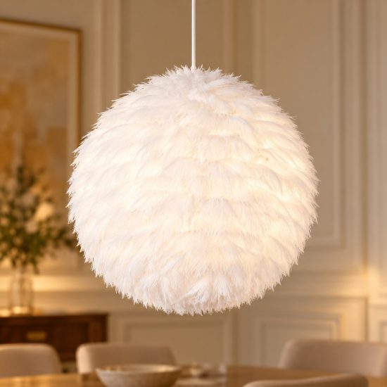Lampadario a sospensione piccolo per soggiorno moderno in peluche sintetico bianco