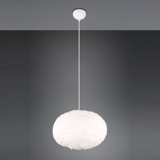 Lampadario a sospensione grande per soggiorno moderno in peluche sintetico bianco