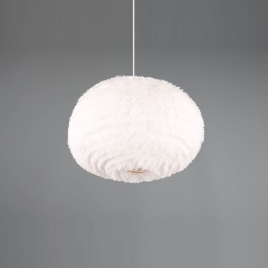 Lampadario a sospensione grande per soggiorno moderno in peluche sintetico bianco