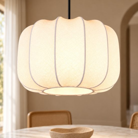 Lampadario a sospensione piccolo per sala da pranzo moderno nero con paralume in tessuto bianco