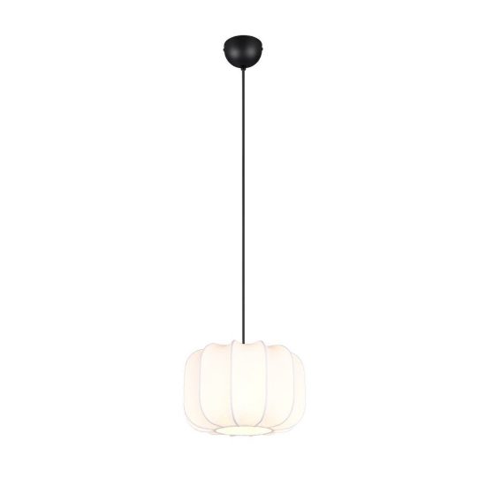 Lampadario a sospensione piccolo per sala da pranzo moderno nero con paralume in tessuto bianco