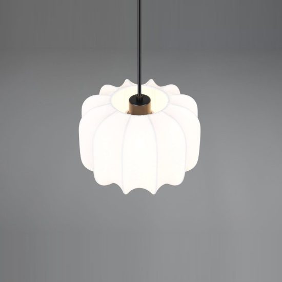 Lampadario a sospensione piccolo per sala da pranzo moderno nero con paralume in tessuto bianco