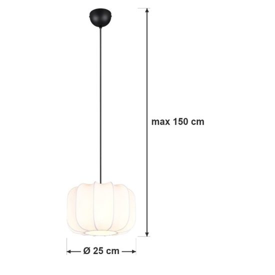 Lampadario a sospensione piccolo per sala da pranzo moderno nero con paralume in tessuto bianco