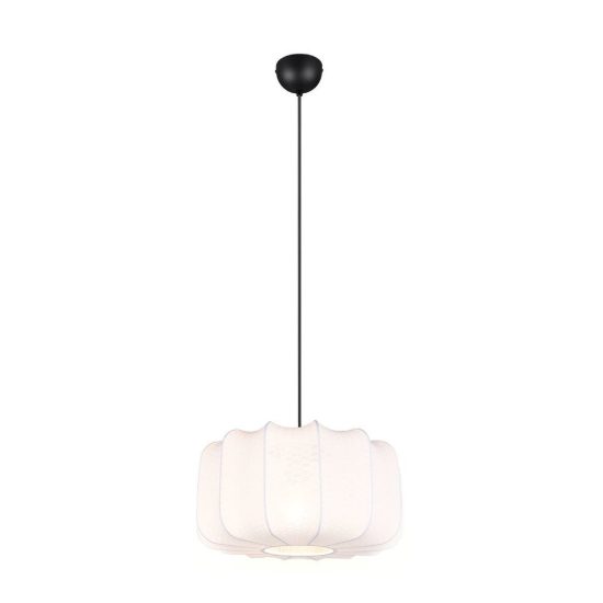 Lampadario a sospensione grande per sala da pranzo moderno nero con paralume in tessuto bianco