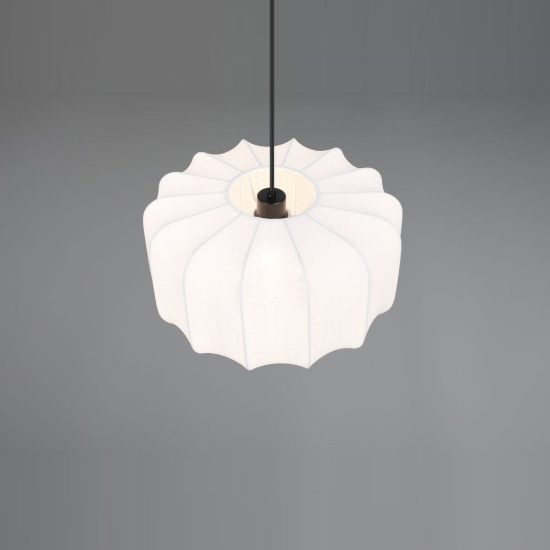 Lampadario a sospensione grande per sala da pranzo moderno nero con paralume in tessuto bianco