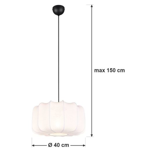 Lampadario a sospensione grande per sala da pranzo moderno nero con paralume in tessuto bianco
