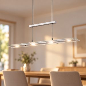Lampadario a sospensione 4 luci led 20w 3000k per sala da pranzo lineare nichel opaco