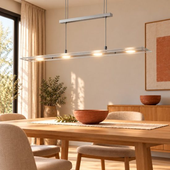 Lampadario a sospensione 4 luci led 20w 3000k per sala da pranzo lineare nichel opaco