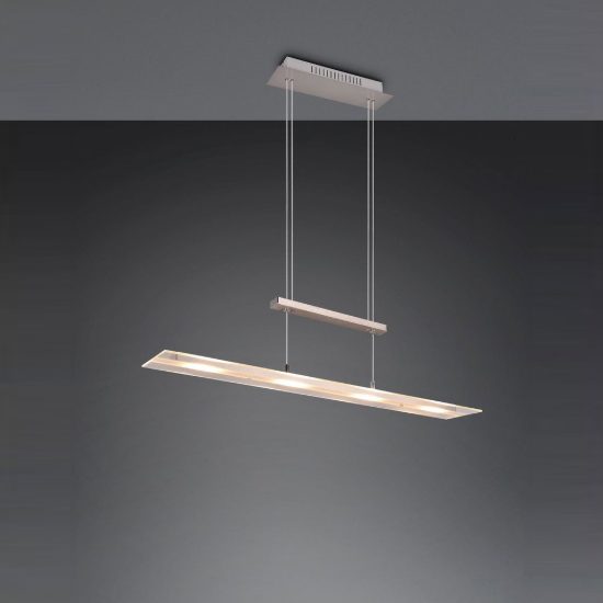Lampadario a sospensione 4 luci led 20w 3000k per sala da pranzo lineare nichel opaco