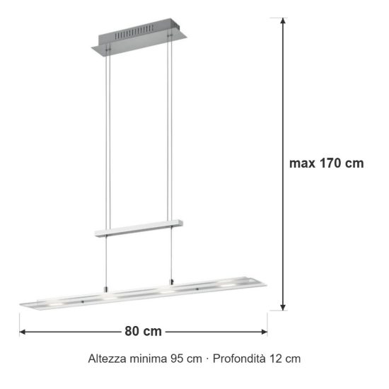 Lampadario a sospensione 4 luci led 20w 3000k per sala da pranzo lineare nichel opaco