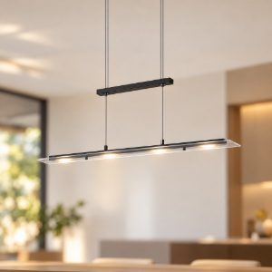 Lampadario a sospensione 4 luci led 20w 3000k per sala da pranzo lineare nero
