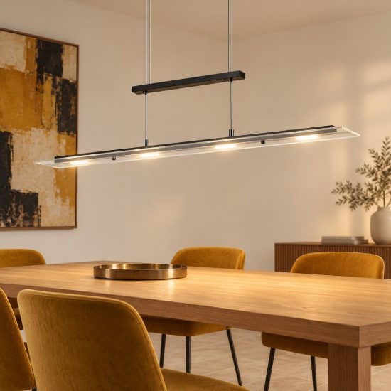Lampadario a sospensione 4 luci led 20w 3000k per sala da pranzo lineare nero