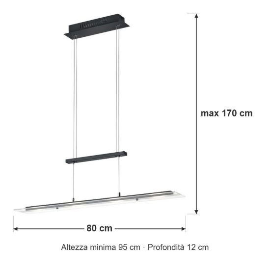 Lampadario a sospensione 4 luci led 20w 3000k per sala da pranzo lineare nero