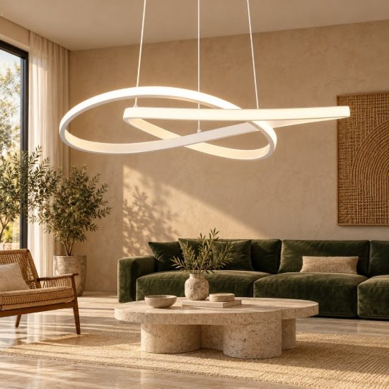 Lampadario a sospensione led 36w 4000k per sala da pranzo moderno bianco dal design curvo