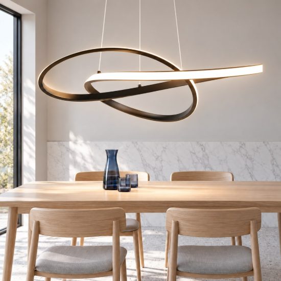 Lampadario a sospensione led 36w 3000k per sala da pranzo moderno nero dal design curvo