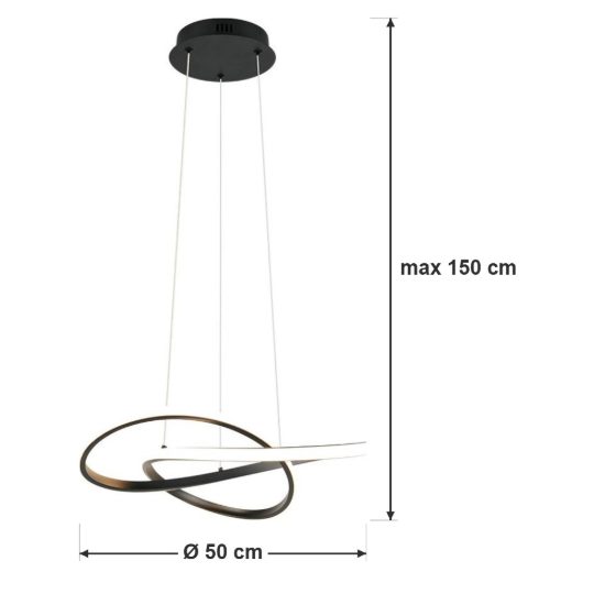 Lampadario a sospensione led 36w 3000k per sala da pranzo moderno nero dal design curvo
