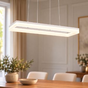 Lampadario a sospensione led 27w 4000k per sala da pranzo moderno rettangolare bianco