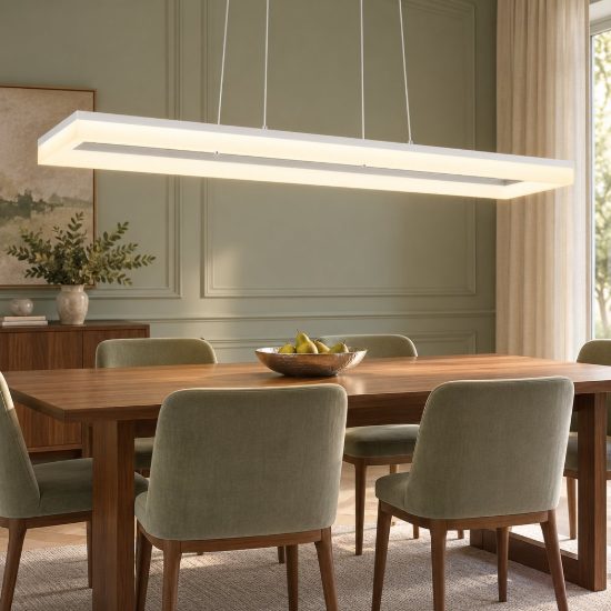 Lampadario a sospensione led 27w 4000k per sala da pranzo moderno rettangolare bianco