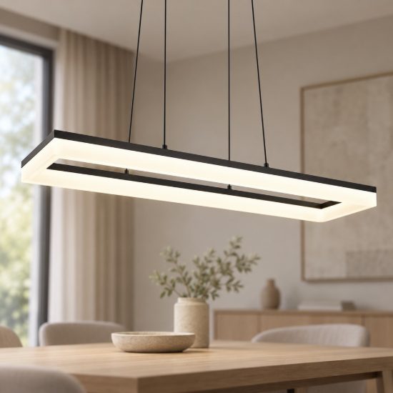 Lampadario a sospensione led 27w 3000k per sala da pranzo moderno rettangolare nero