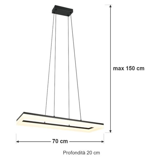 Lampadario a sospensione led 27w 3000k per sala da pranzo moderno rettangolare nero
