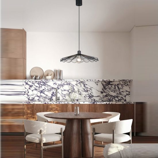 Lampadario a sospensione piccolo per sala da pranzo moderno nero a ventaglio
