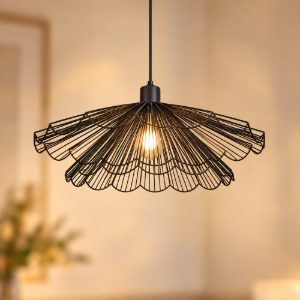 Lampadario a sospensione per sala da pranzo moderno nero a ventaglio con doppio diffusore