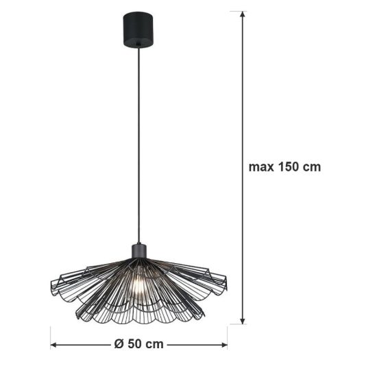 Lampadario a sospensione per sala da pranzo moderno nero a ventaglio con doppio diffusore