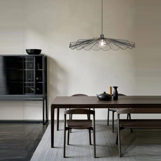 Lampadario a sospensione grande per sala da pranzo moderno nero a ventaglio
