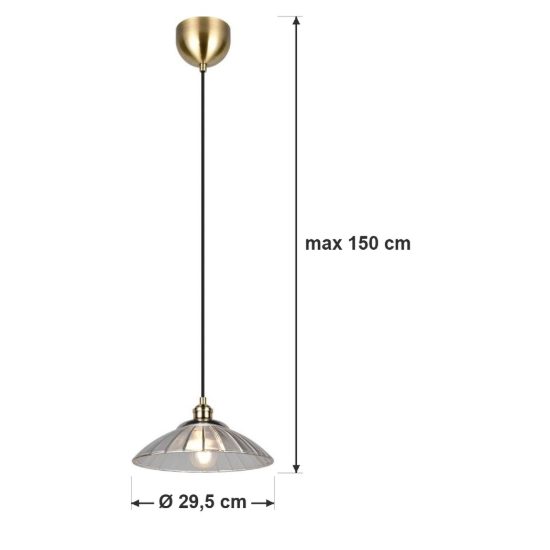 Lampadario a sospensione per sala da pranzo ottone satinato con vetro lavorato trasparente
