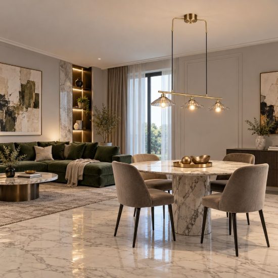 Lampadario a sospensione 3 luci per sala da pranzo ottone satinato con vetri lavorati trasparenti