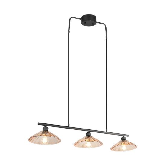 Lampadario a sospensione 3 luci per sala da pranzo nero con vetri lavorati ambra