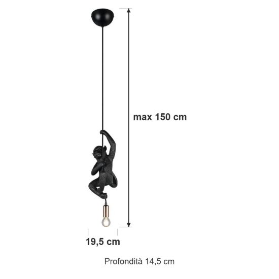 Lampada a sospensione per soggiorno a forma di scimmia nera oro