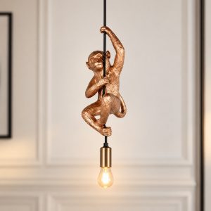 Lampada a sospensione per soggiorno a forma di scimmia oro nera