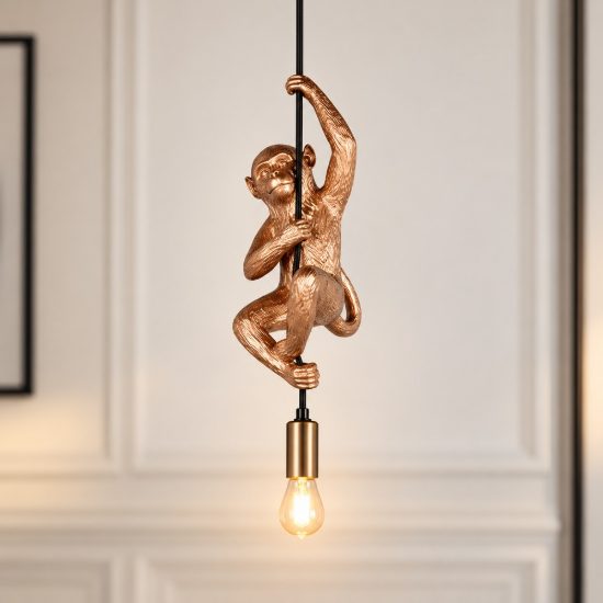 Lampada a sospensione per soggiorno a forma di scimmia oro nera