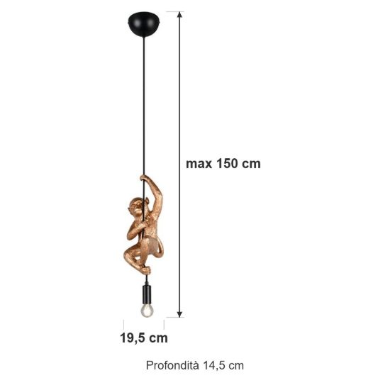 Lampada a sospensione per soggiorno a forma di scimmia oro nera
