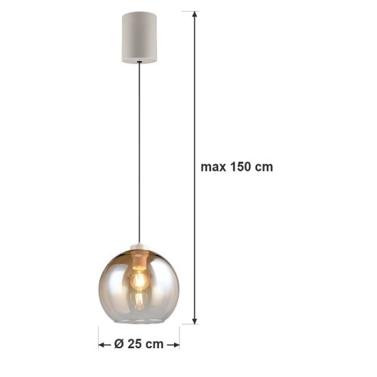 Lampadario a sospensione per sala da pranzo moderno sferico in vetro ambra con montatura beige caldo
