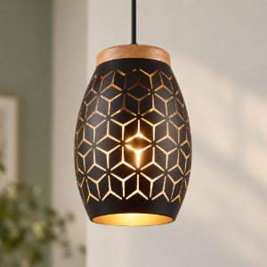 Lampada a sospensione per camera da letto nero legno