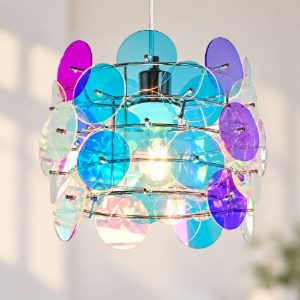 Lampadario a sospensione per soggiorno moderno cromo con diffusori iridescenti