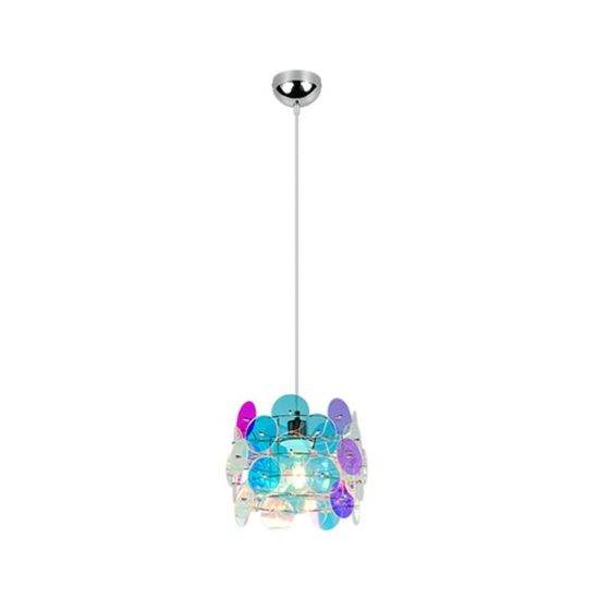 Lampadario a sospensione per soggiorno moderno cromo con diffusori iridescenti