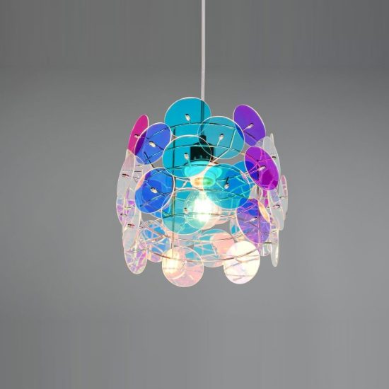 Lampadario a sospensione per soggiorno moderno cromo con diffusori iridescenti