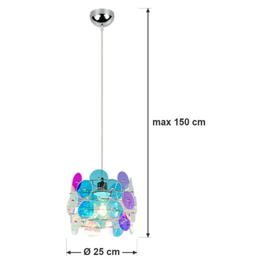 Lampadario a sospensione per soggiorno moderno cromo con diffusori iridescenti