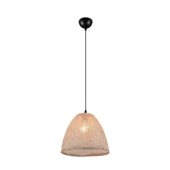 Lampadario a sospensione per soggiorno con paralume in tessuto naturale montatura nera