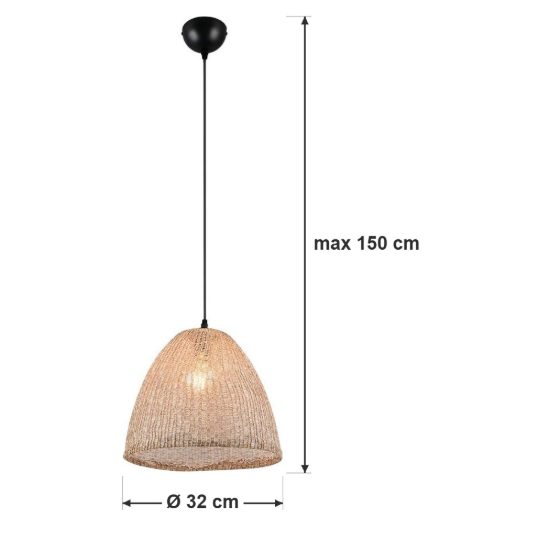 Lampadario a sospensione per soggiorno con paralume in tessuto naturale montatura nera