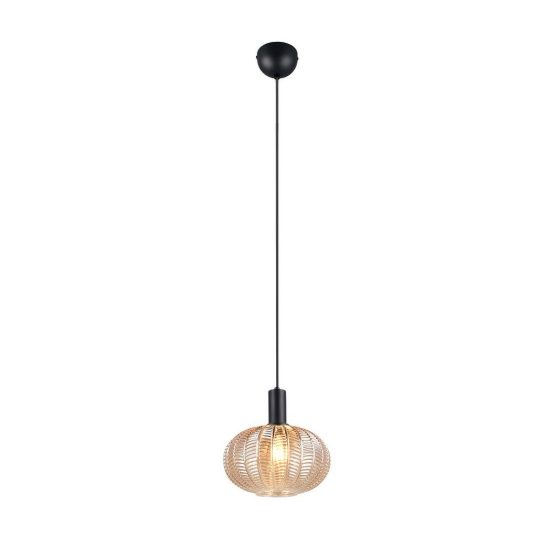 Lampadario a sospensione per cucina moderno nero con vetro lavorato ambra