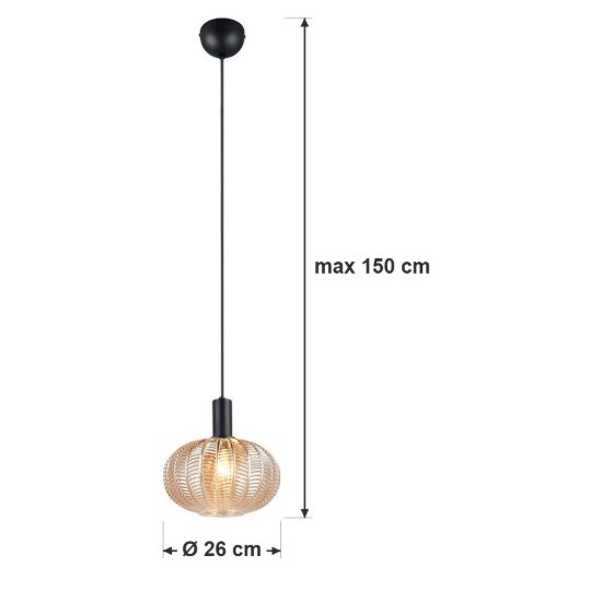 Lampadario a sospensione per cucina moderno nero con vetro lavorato ambra