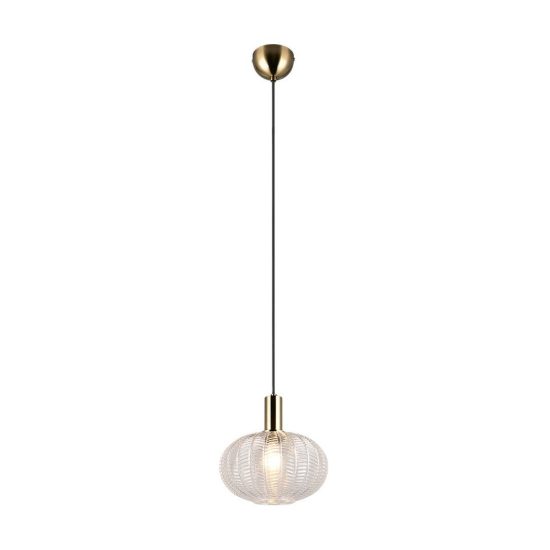Lampadario a sospensione per cucina moderno ottone satinato con vetro lavorato trasparente
