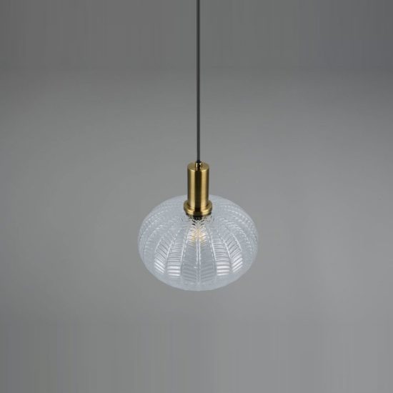Lampadario a sospensione per cucina moderno ottone satinato con vetro lavorato trasparente