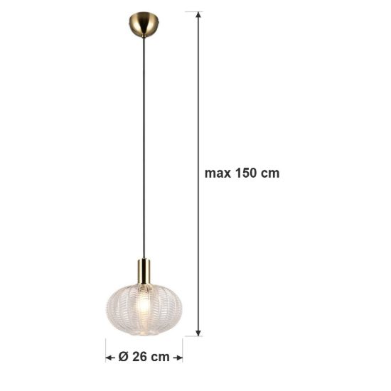 Lampadario a sospensione per cucina moderno ottone satinato con vetro lavorato trasparente