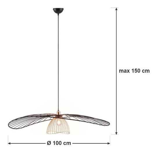 Lampadario a sospensione piccolo per sala da pranzo nero oro con paralume aperto in metallo