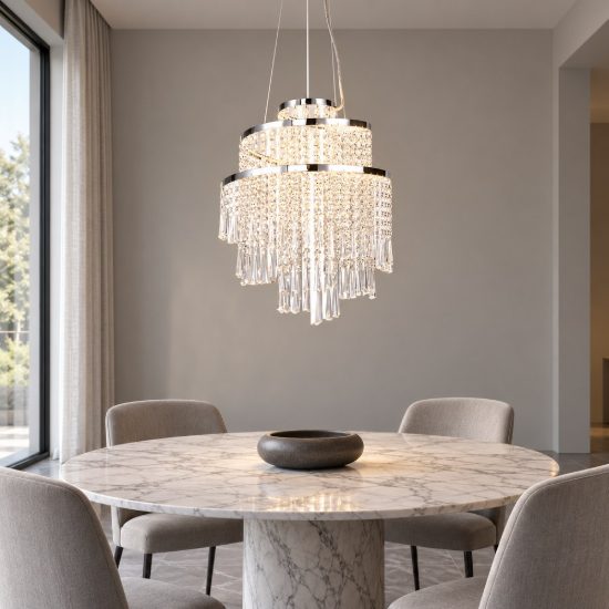 Lampadario a sospensione per soggiorno led 30w cct 2700k 6500k con telecomando cromo pendenti scintillanti